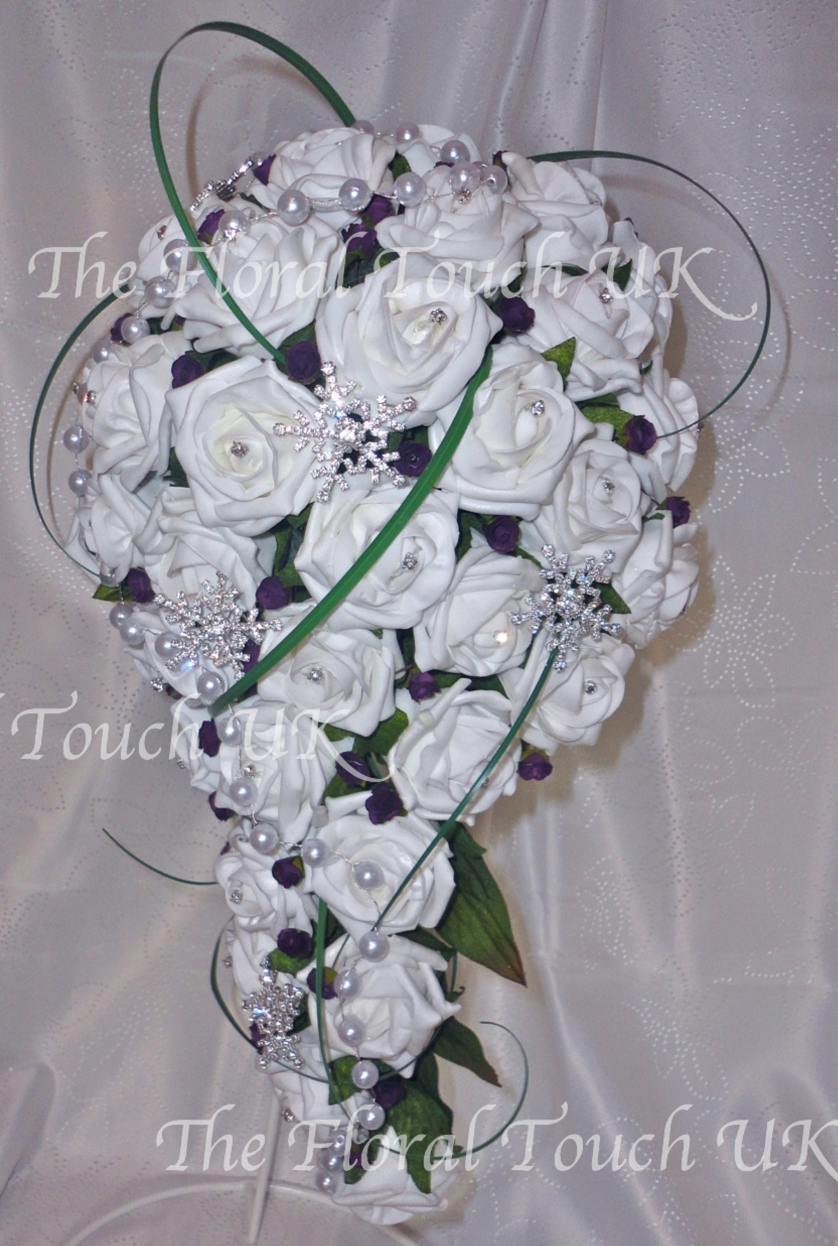 Plum & White Bridal Teardrop Style Wedding Bouquet